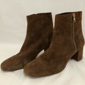 JCrew saddle brown suede booties, stacked heel